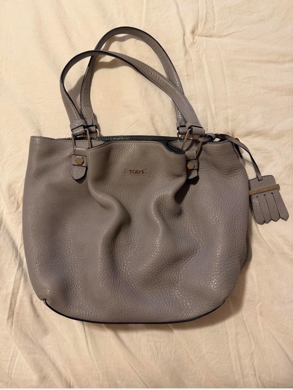 TOD'S taupe Leather Tote Bag